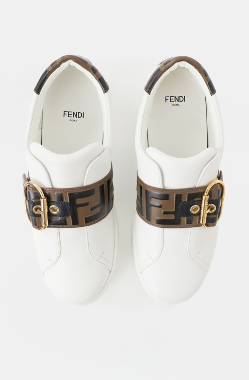 Fendi Leather Zucca Buckle Sneaker