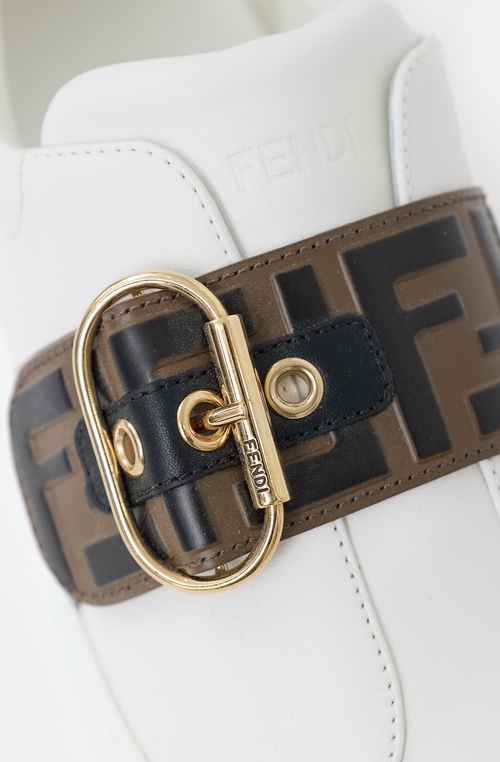 Fendi Leather Zucca Buckle Sneaker