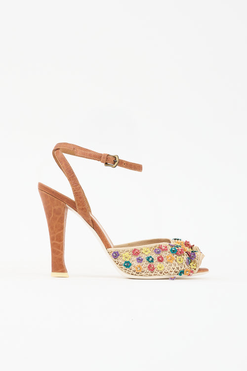 Fendi Leather & Mesh Embellished Sandal