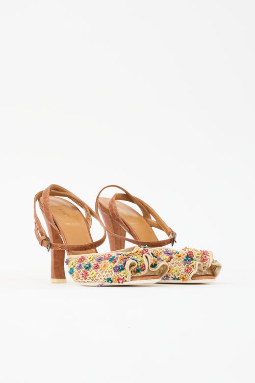 Fendi Leather & Mesh Embellished Sandal