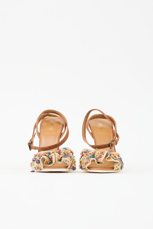 Fendi Leather & Mesh Embellished Sandal