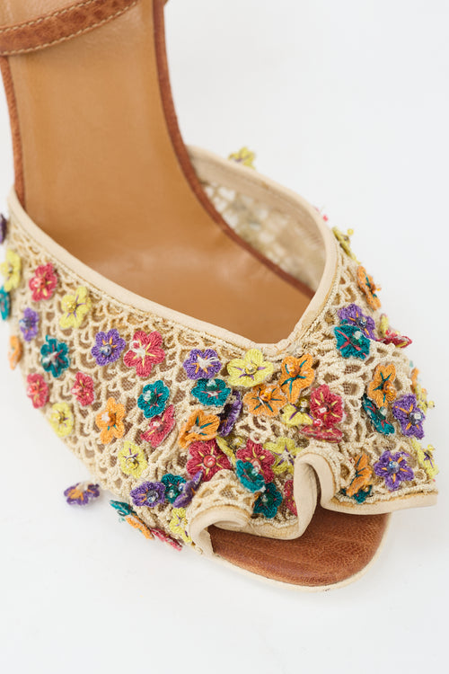 Fendi Leather & Mesh Embellished Sandal