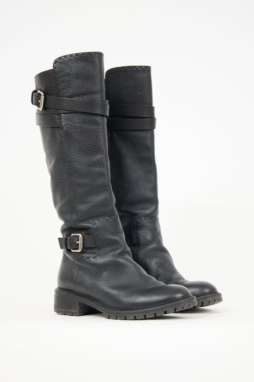 Fendi Leather Buckle Knee Boot