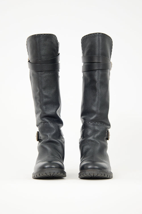 Fendi Leather Buckle Knee Boot