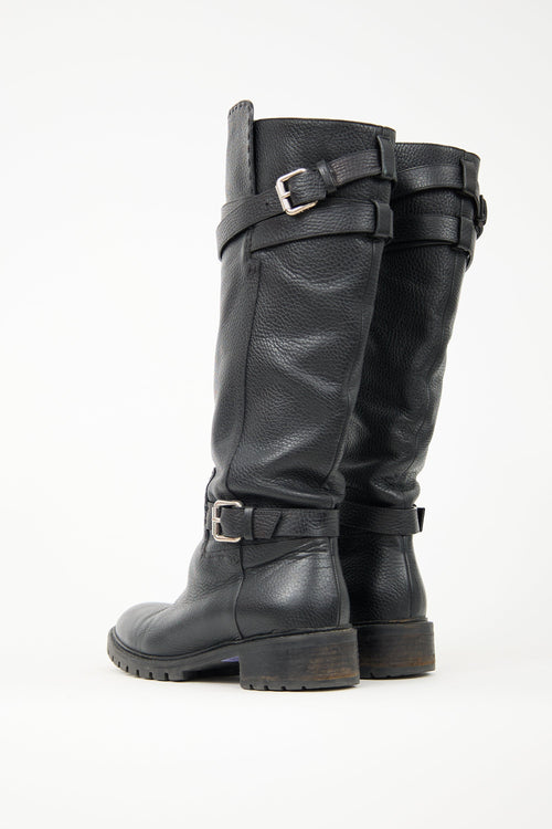 Fendi Leather Buckle Knee Boot
