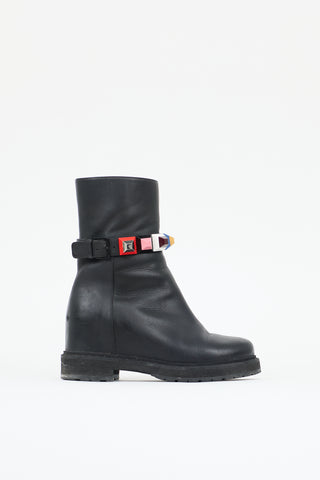 Fendi Leather Studded Moto Boot