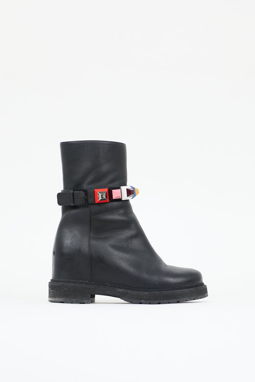Fendi Leather Studded Moto Boot
