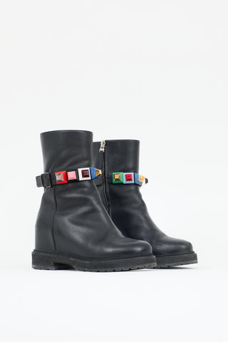 Fendi Leather Studded Moto Boot