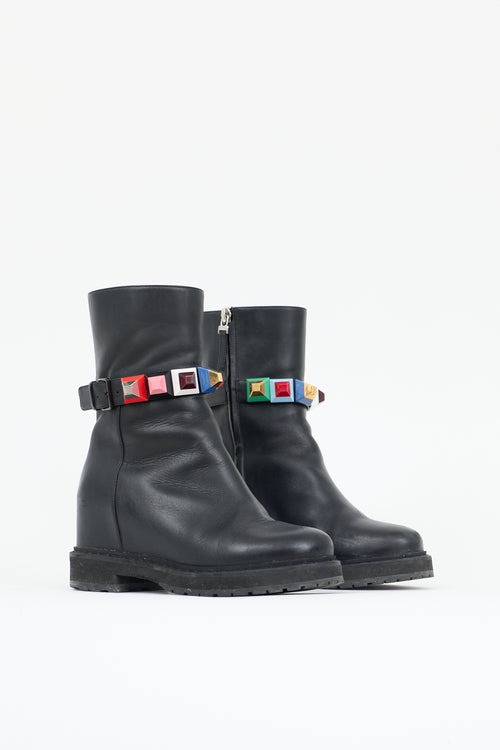Fendi Leather Studded Moto Boot