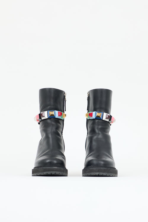 Fendi Leather Studded Moto Boot