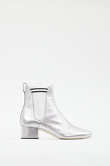 Fendi Metallic Silver Leather Ankle Boot