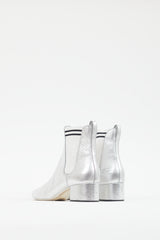 Fendi Metallic Silver Leather Ankle Boot