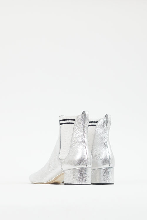 Fendi Metallic Silver Leather Ankle Boot
