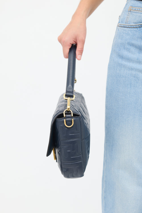 Fendi Navy Blue Leather FF Baguette Shoulder Bag