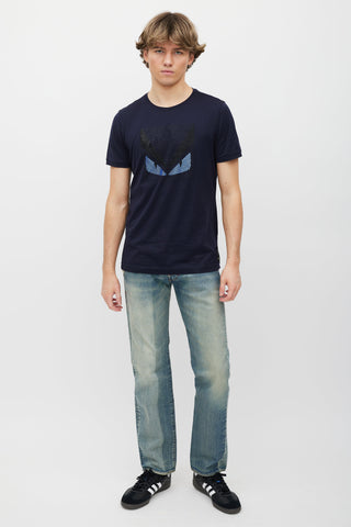Fendi Navy & Blue Rhinestone Monster  T-Shirt