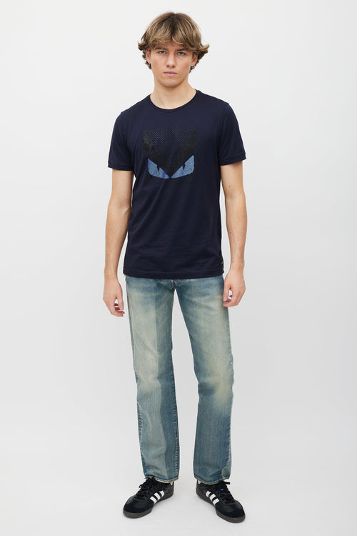 Fendi Navy & Blue Rhinestone Monster  T-Shirt