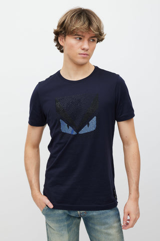 Fendi Navy & Blue Rhinestone Monster  T-Shirt