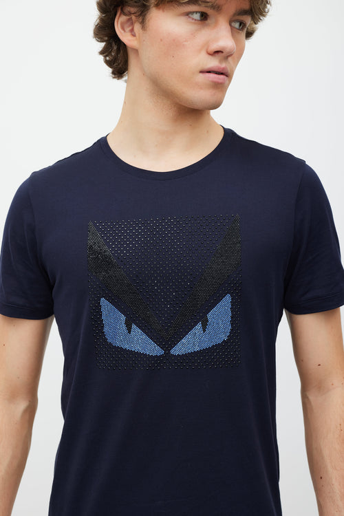 Fendi Navy & Blue Rhinestone Monster  T-Shirt