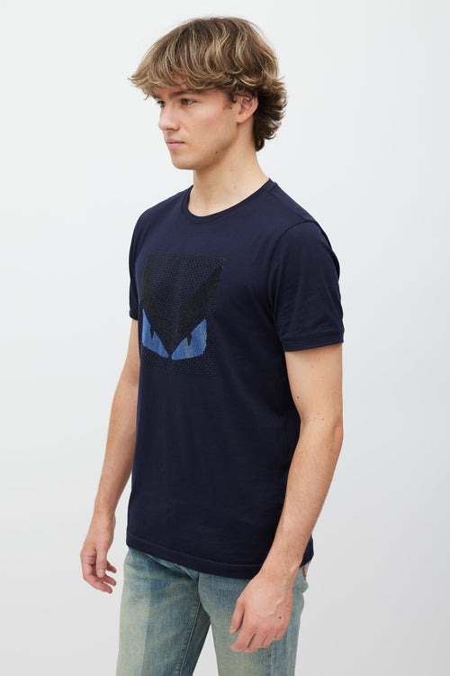 Fendi Navy & Blue Rhinestone Monster  T-Shirt
