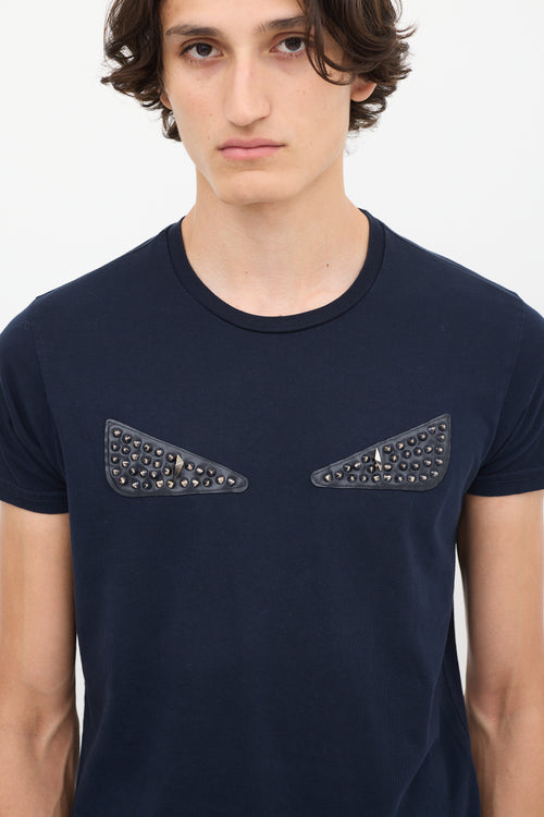 Fendi Navy Cotton Embellished Monster T-Shirt