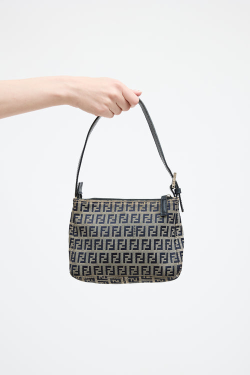 Fendi Navy & Grey Zucchino Mini Pochette Bag