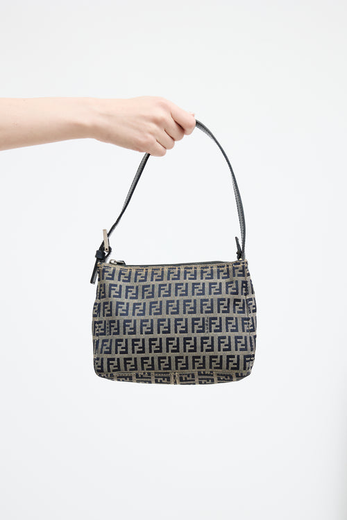 Fendi Navy & Grey Zucchino Mini Pochette Bag