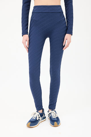 Fendi Navy Nylon Jacquard Logo Legging