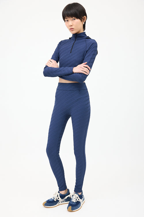 Fendi Navy Nylon Jacquard Logo Legging