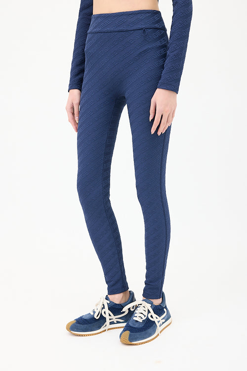 Fendi Navy Nylon Jacquard Logo Legging