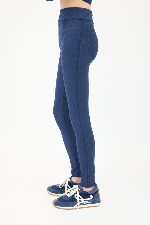 Fendi Navy Nylon Jacquard Logo Legging