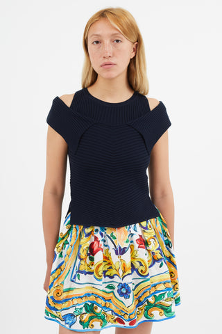 Fendi Navy Ribbed Knit Cut Out Top