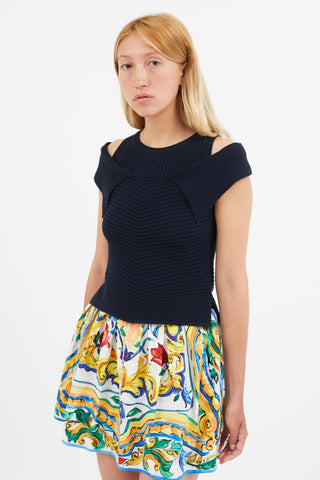Fendi Navy Ribbed Knit Cut Out Top
