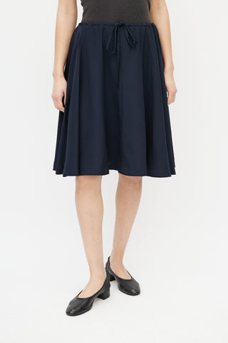 Fendi Navy Silk Drawstring Skirt