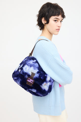 Fendi Navy Fur Tie Dye Mama Baguette Bag