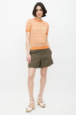 Fendi Orange Zucca Sheer Knit Top
