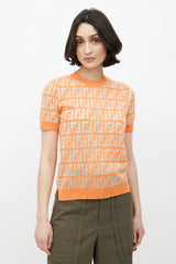 ★即購入可★FENDI トップス アンサンブル ズッカ Fendi // Orange Zucca Sheer Knit Top – VSP Consignment