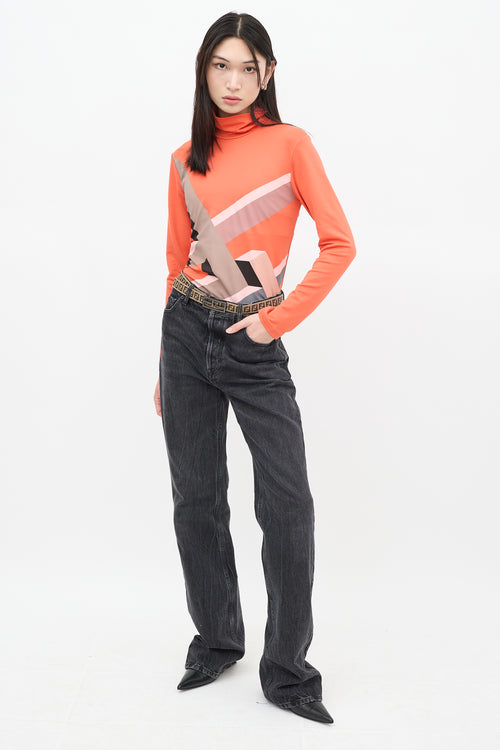 Fendi Orange & Multicolour Striped Turtleneck