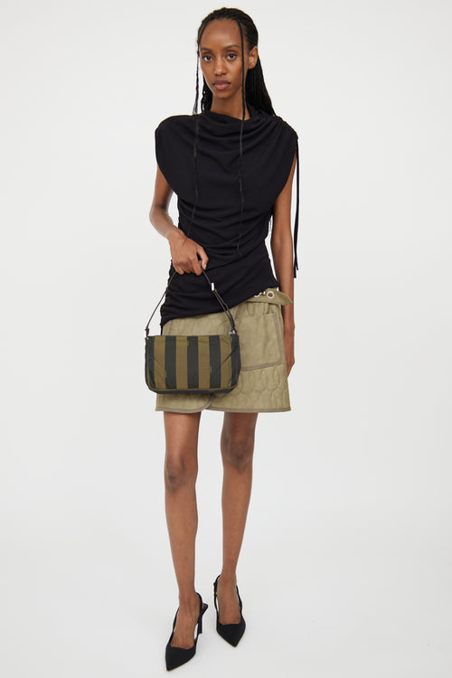 Fendi Brown & Green Pequin Canvas Shoulder Bag