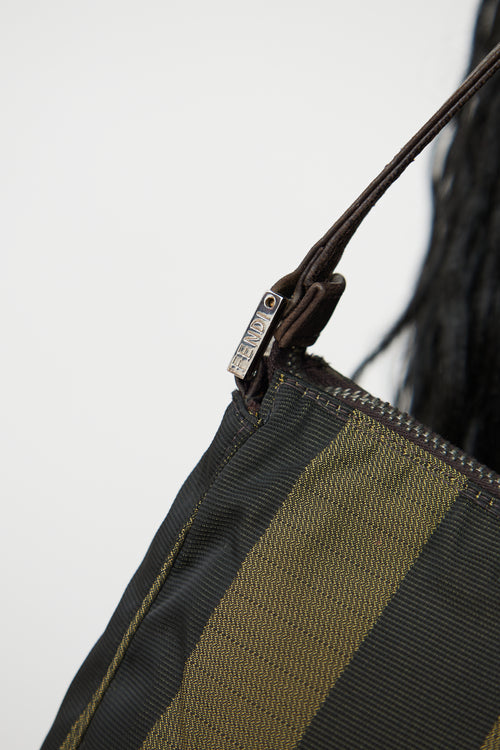 Fendi Brown & Green Pequin Canvas Shoulder Bag