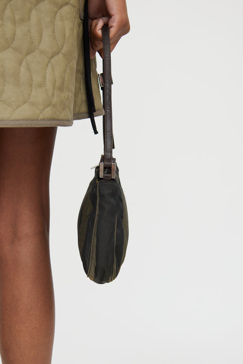 Fendi Brown & Green Pequin Canvas Shoulder Bag