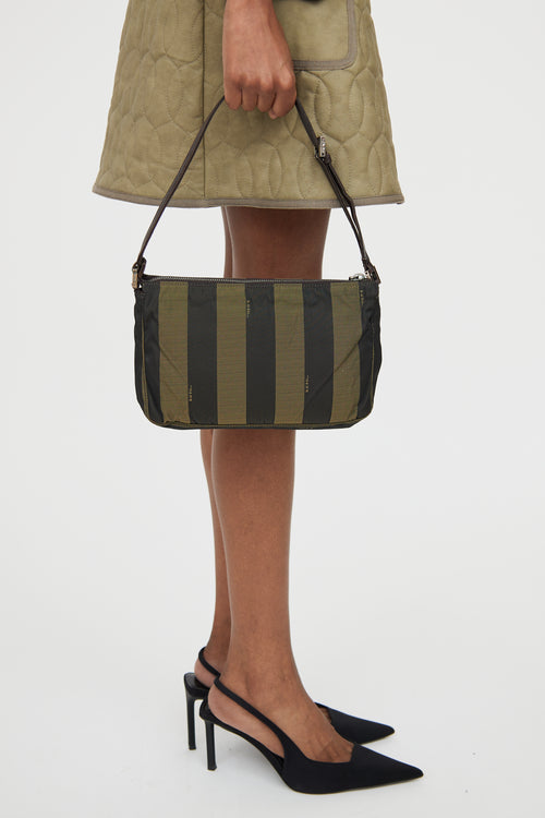 Fendi Brown & Green Pequin Canvas Shoulder Bag