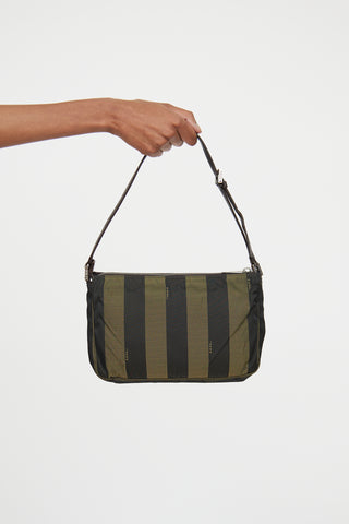 Fendi Brown & Green Pequin Canvas Shoulder Bag