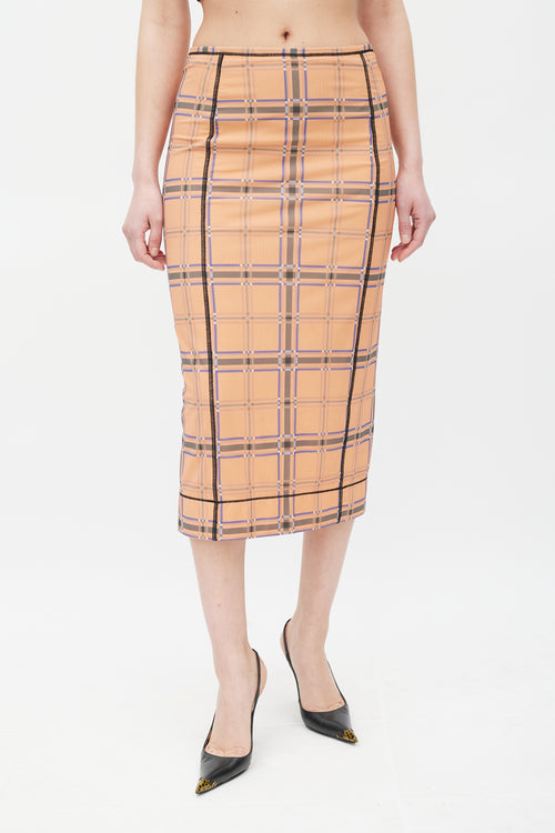 Fendi Pink & Blue Plaid Mesh Skirt