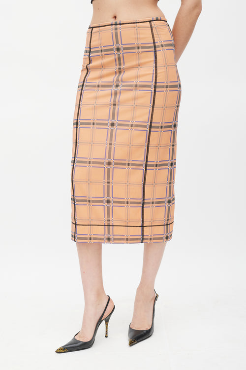 Fendi Pink & Blue Plaid Mesh Skirt