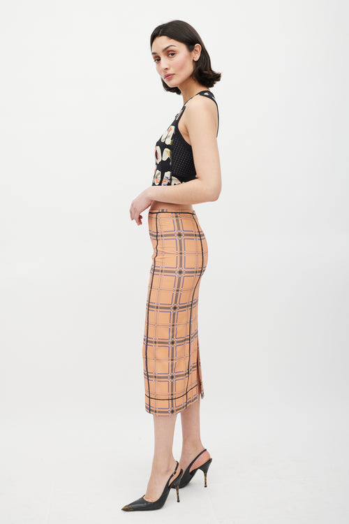 Fendi Pink & Blue Plaid Mesh Skirt