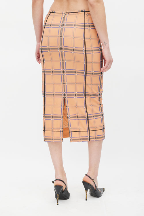 Fendi Pink & Blue Plaid Mesh Skirt
