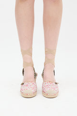 Fendi Pink & Multi Quilted Floral Espadrille Wedge