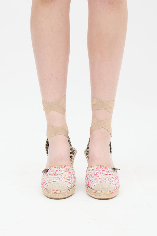 Fendi Pink & Multi Quilted Floral Espadrille Wedge