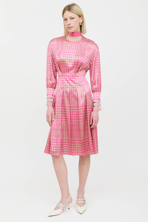 Fendi Silk Houndstooth Pleated Dress