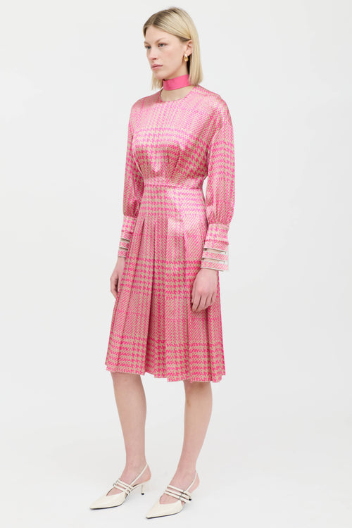 Fendi Silk Houndstooth Pleated Dress